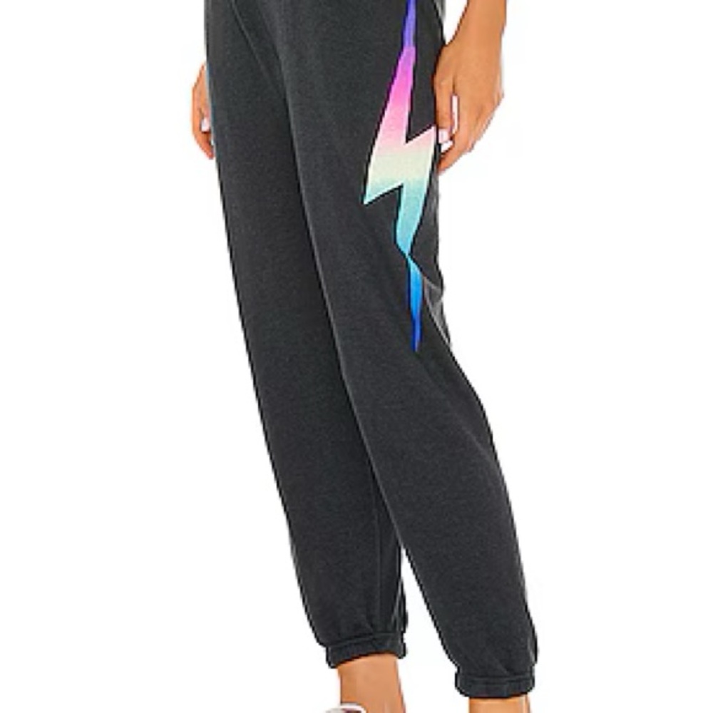 AVIATOR NATION LIGHTNING BOLT SWEATPANT GREY/RAINBOW SMALL - Picture 3 of 3